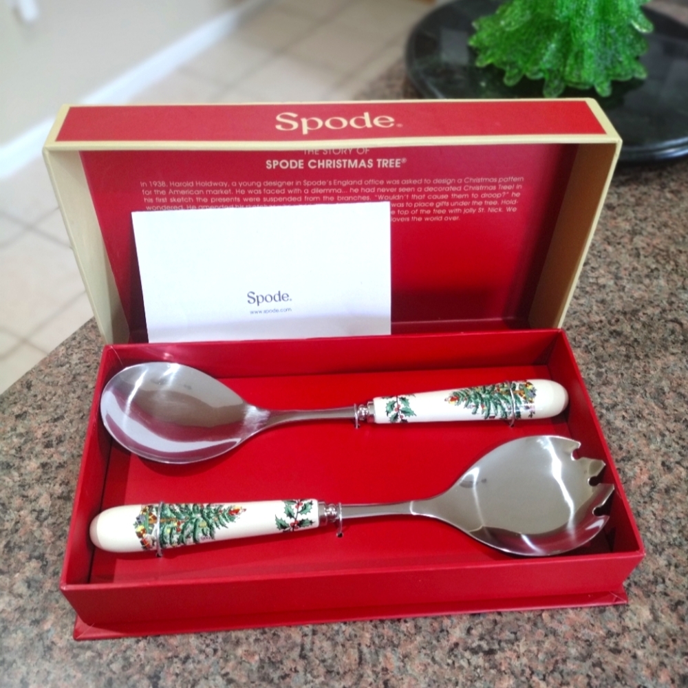 NWT Spode Christmas Tree Salad Servers